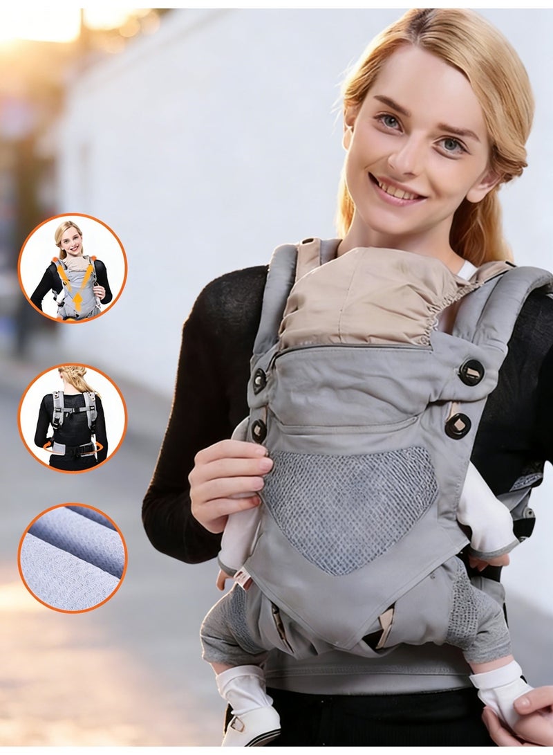 Adjustable wrap-style baby carrier with breathable ergonomic front and back carry design, featuring a retractable oversized sunshade (protects privacy, provides sun and wind protection, and supports the baby's head and neck), suitable for infants and toddlers aged 3 to 48 months. Easy to store and carry, with adjustable shoulder straps. - Image 1